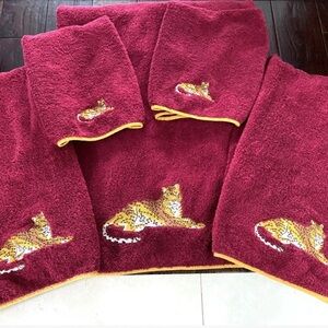 Vintage Cottimaryanne Italy 5 Towel Set Leopard Embroidered Hand Bath and Beach